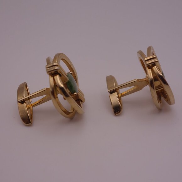 Gold Color Cuff Links with Green Stone PAT 3.208.313 - Picture 3 of 15